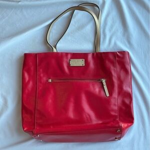 Chic Pink kate spade Tote Bag with Beige and Gold Accents